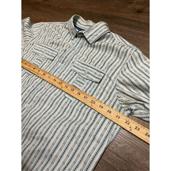 Prana Mens Striped Geometric Button Up Shirt Chest Pockets Organic Cotton Sz M - Picture 8 of 9